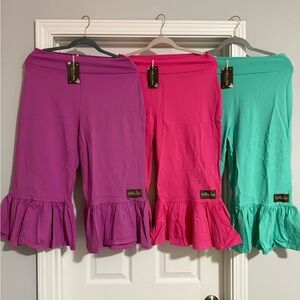 LOT of 3 Matilda Jane Women’s Big Ruffle Capri Bottoms - Purple, Pink, and Teal